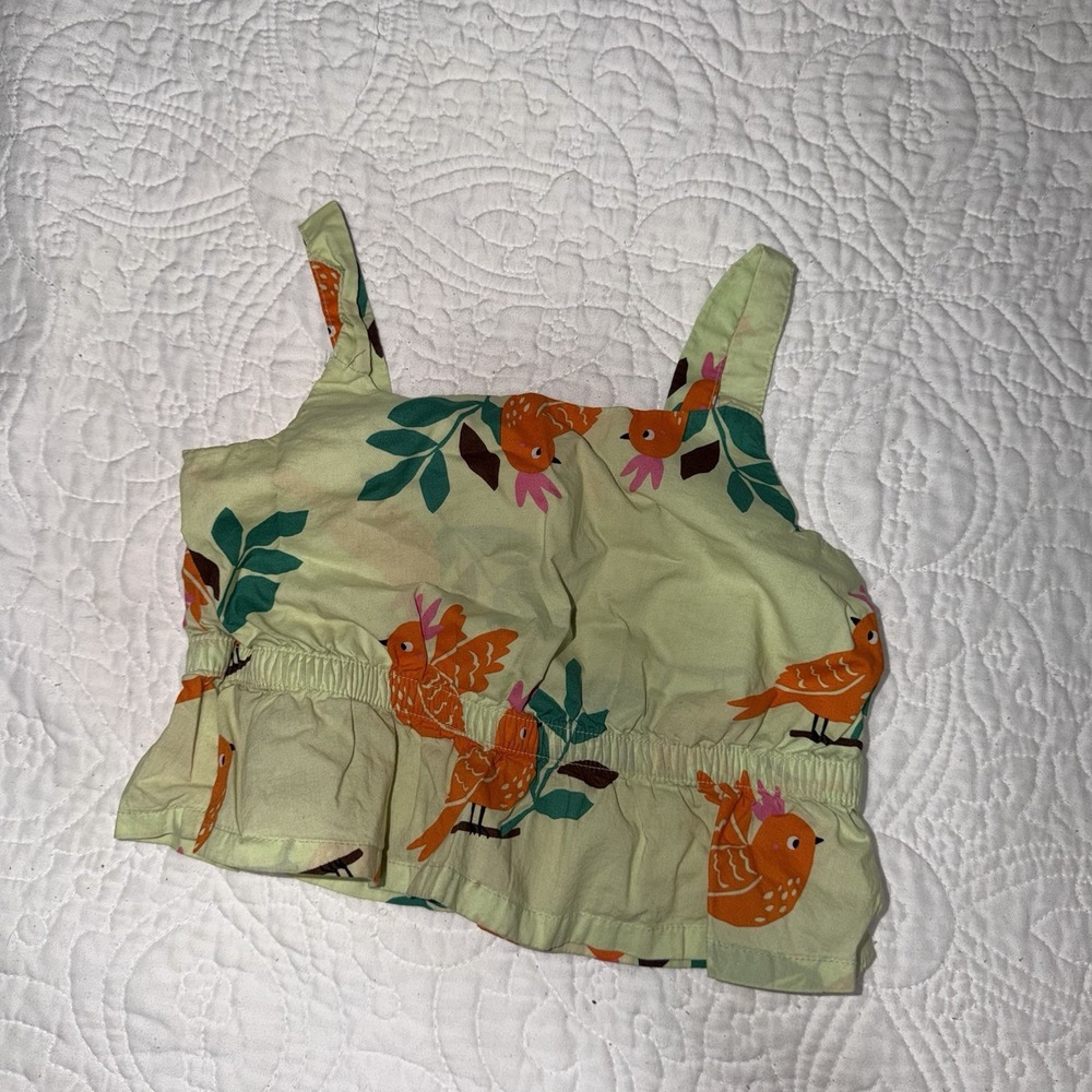 Zara Girls Tan Crop Size 5T Green With Bird